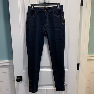 D. Jeans. Women’s size 6. Skinny dark with gold and brown accent on hips & ankle